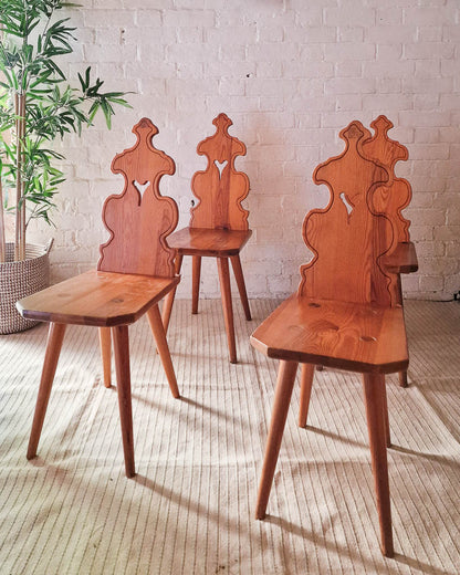 Brutalist Pine Dining Chairs (x4)
