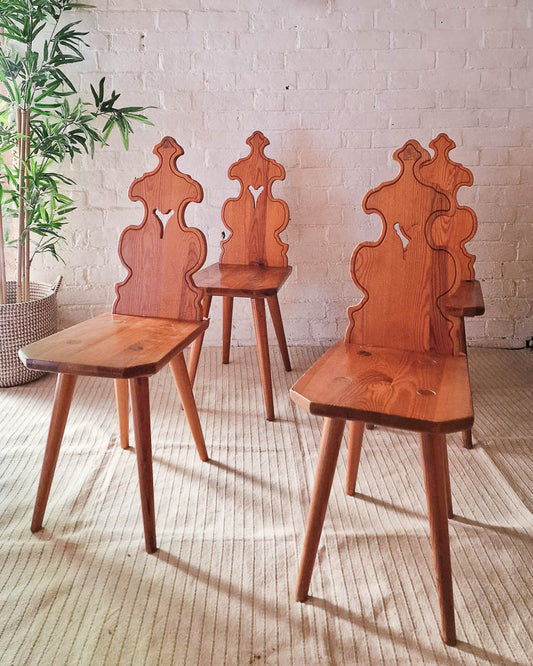 Brutalist Pine Dining Chairs (x4)