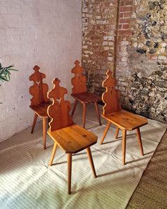 Brutalist Pine Dining Chairs (x4)