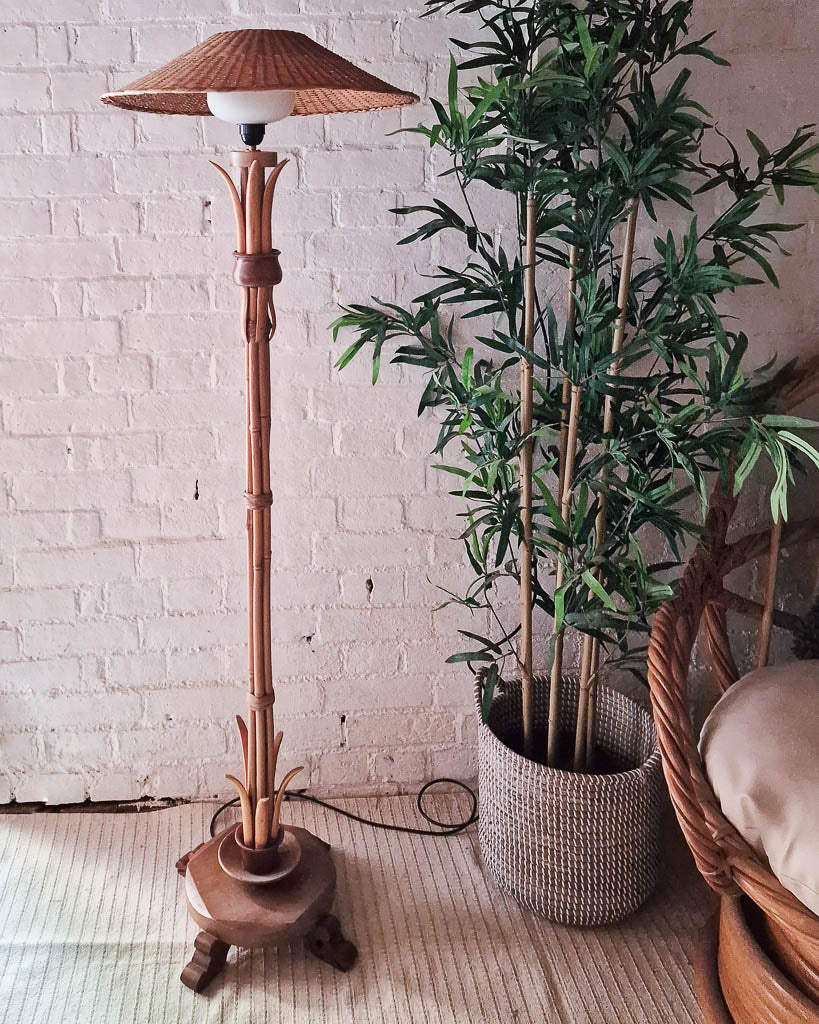 Mid Century Standard Bamboo Floor Lamp inc. Shade