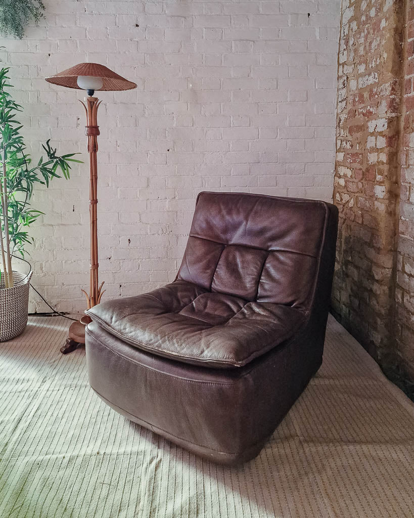 Mid Century Leather Modular Lounge Sofa Chair (Pair)
