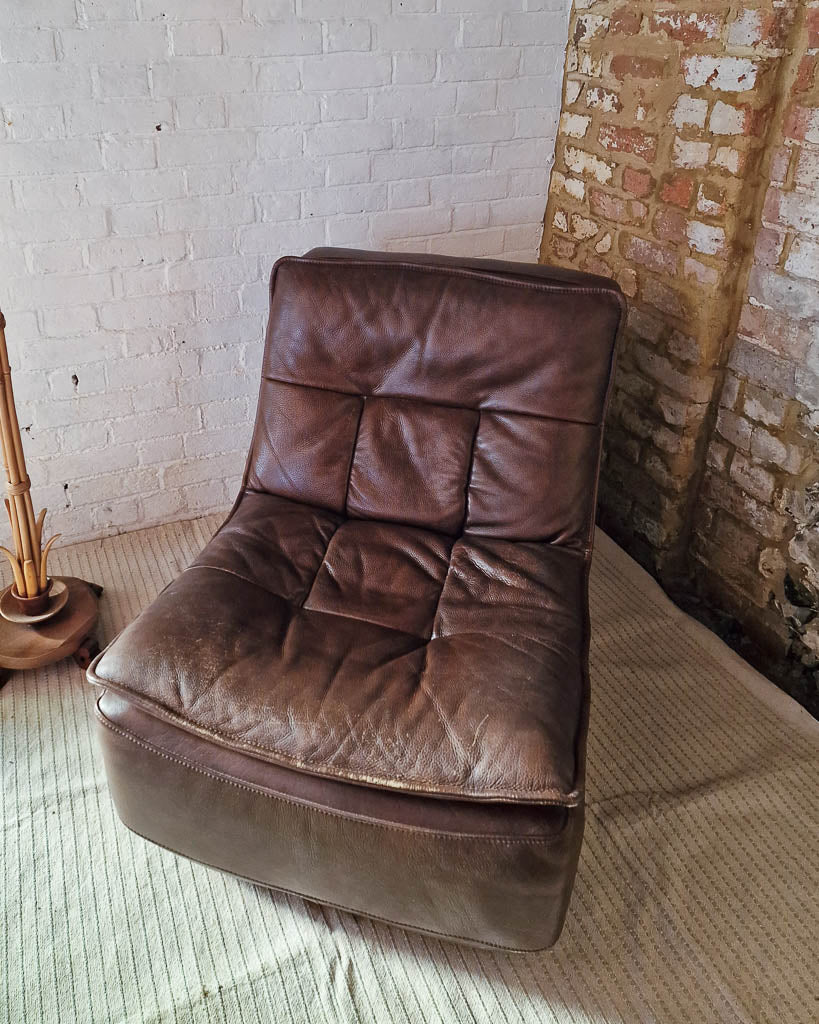 Mid Century Leather Modular Lounge Sofa Chair (Pair)