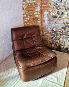 Mid Century Leather Modular Lounge Sofa Chair (Pair)
