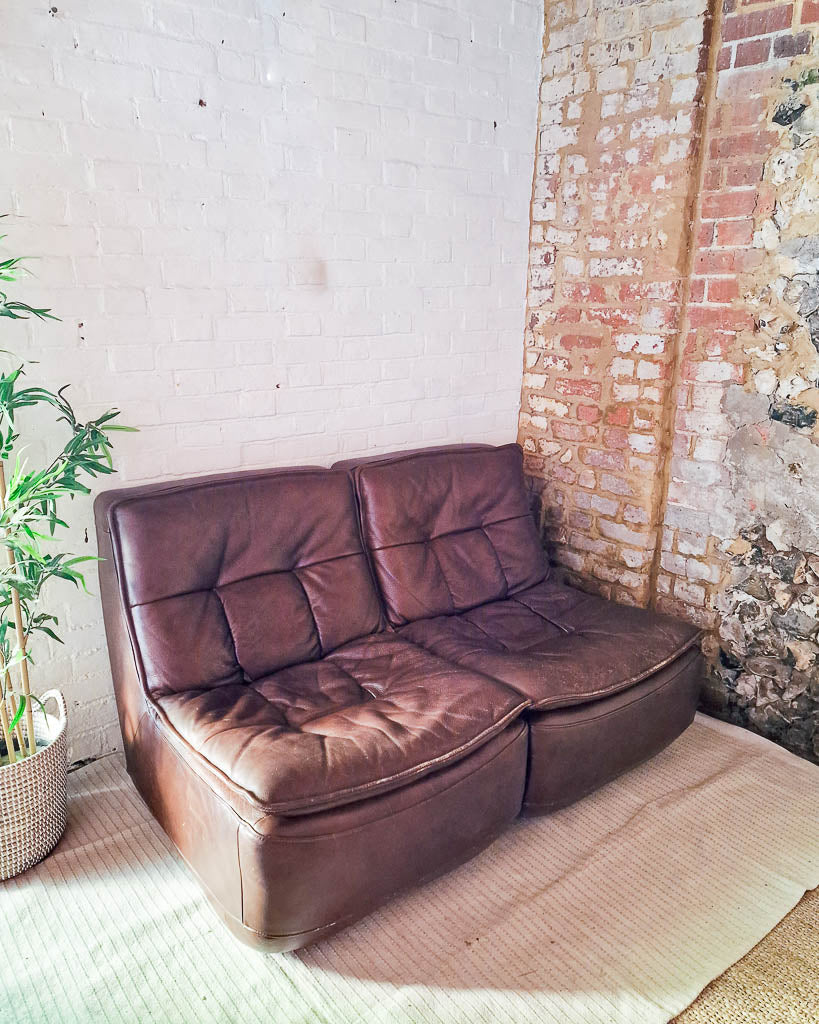 Mid Century Leather Modular Lounge Sofa Chair (Pair)