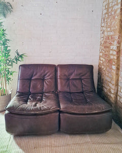 Mid Century Leather Modular Lounge Sofa Chair (Pair)