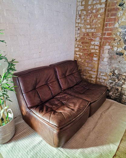 Mid Century Leather Modular Lounge Sofa Chair (Pair)
