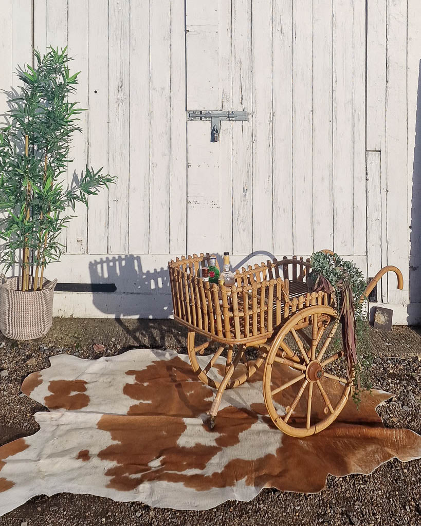 Italian Mid Century Bamboo Cocktail Bar Trolley Cart