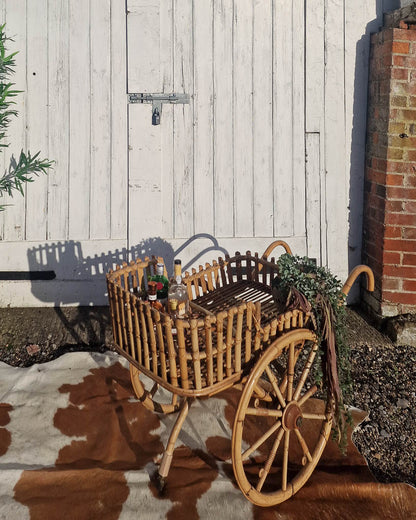 Italian Mid Century Bamboo Cocktail Bar Trolley Cart