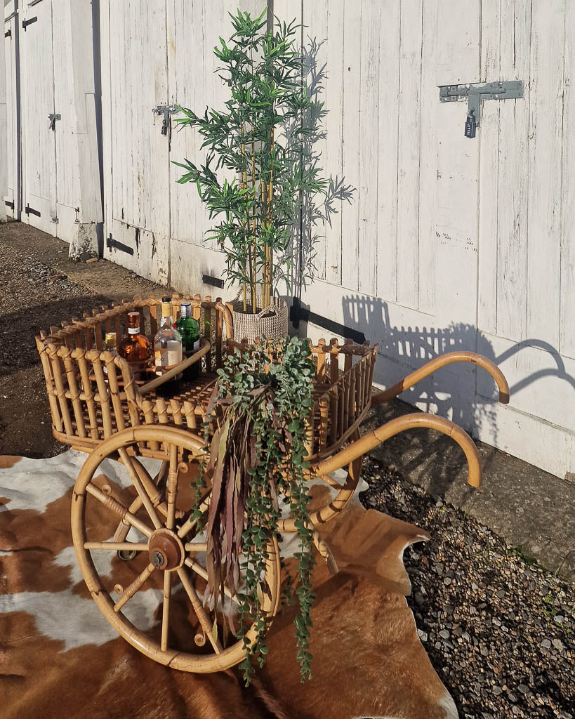 Italian Mid Century Bamboo Cocktail Bar Trolley Cart