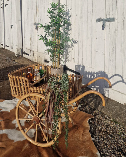 Italian Mid Century Bamboo Cocktail Bar Trolley Cart