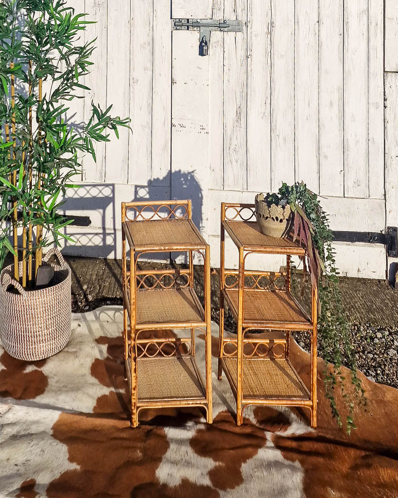 Bamboo Bedside Side Tables (Pair)