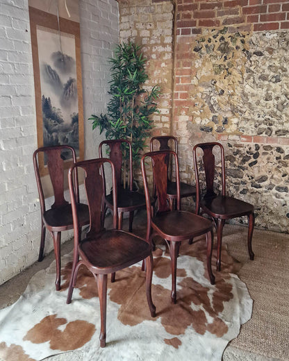 Antique Early 20th Century Thonet Queen Anne Style Bentwood Chairs (x6)