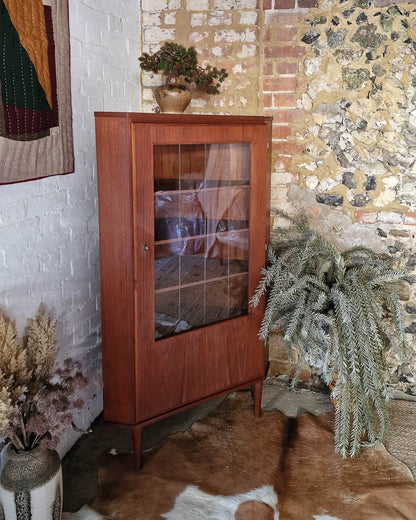 Mid Century Teak & Glass Corner Drinks Cabinet