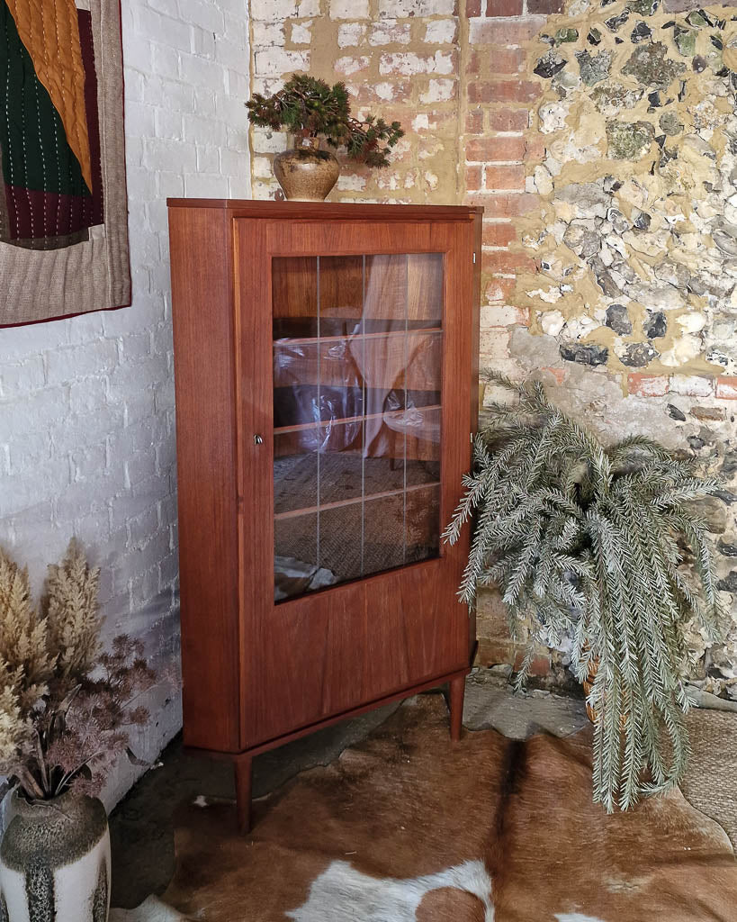 Mid Century Teak & Glass Corner Drinks Cabinet