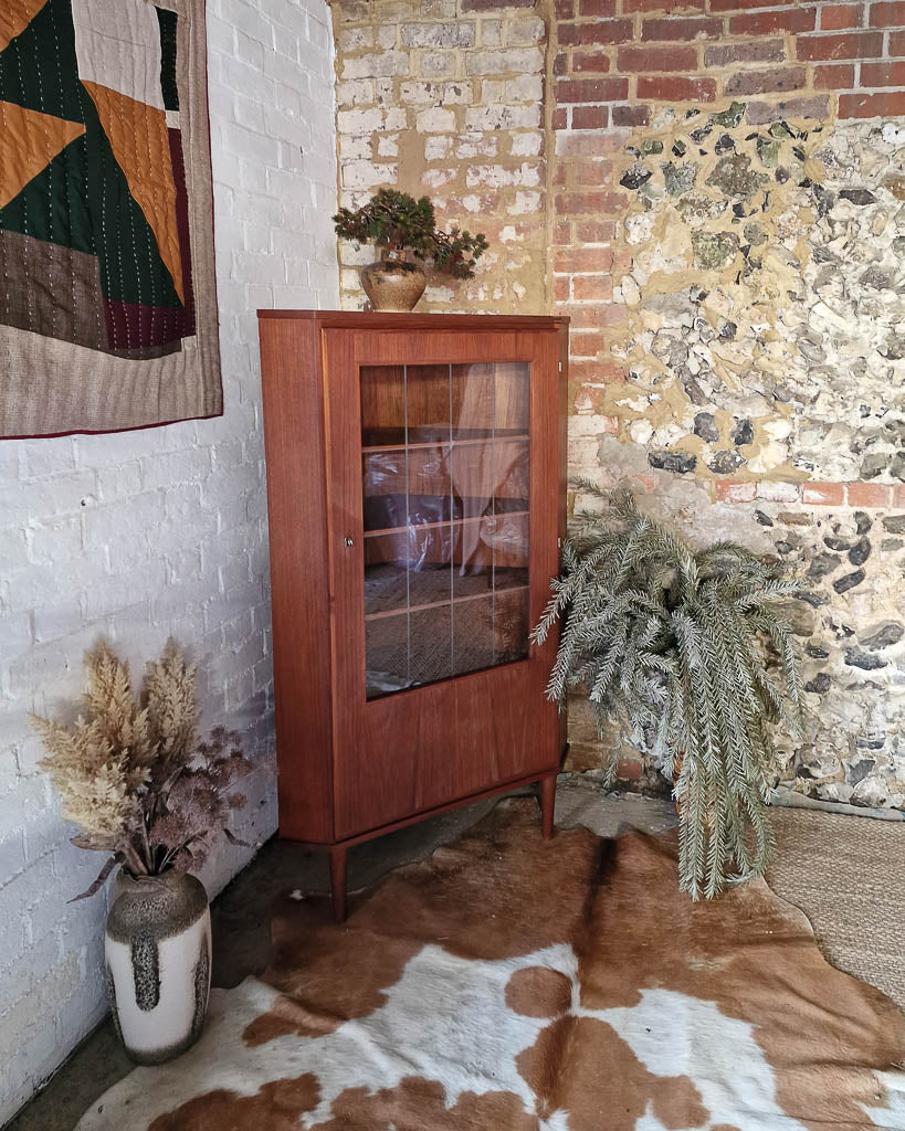 Mid Century Teak & Glass Corner Drinks Cabinet