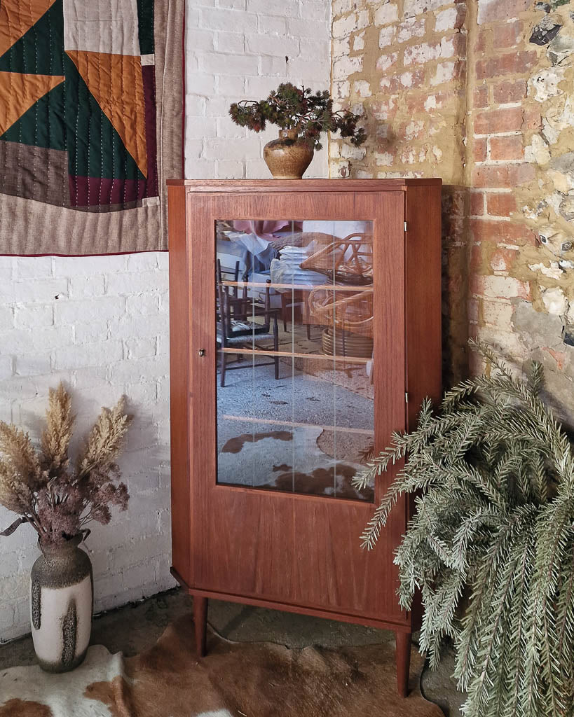 Mid Century Teak & Glass Corner Drinks Cabinet