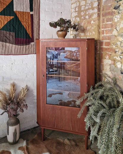 Mid Century Teak & Glass Corner Drinks Cabinet