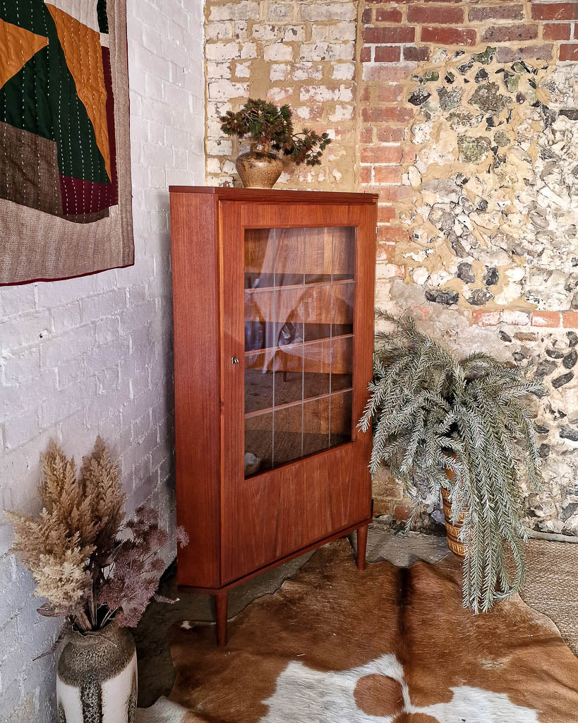 Mid Century Teak & Glass Corner Drinks Cabinet