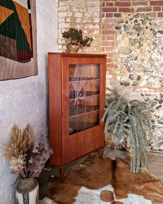 Mid Century Teak & Glass Corner Drinks Cabinet