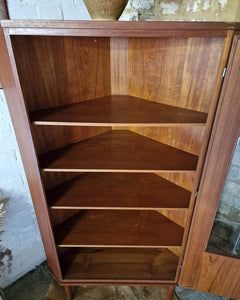 Mid Century Teak & Glass Corner Drinks Cabinet