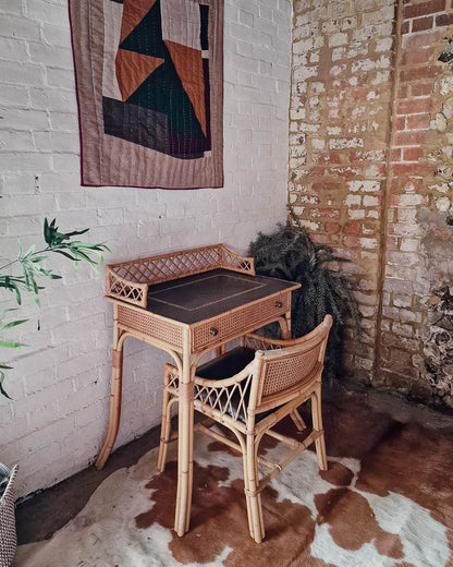 Italian Mid Century Rattan Bamboo Desk & Chair