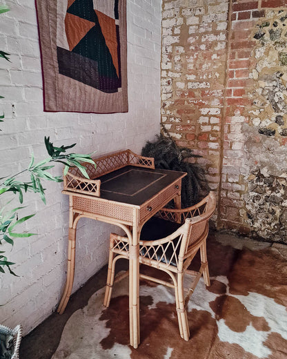 Italian Mid Century Rattan Bamboo Desk & Chair