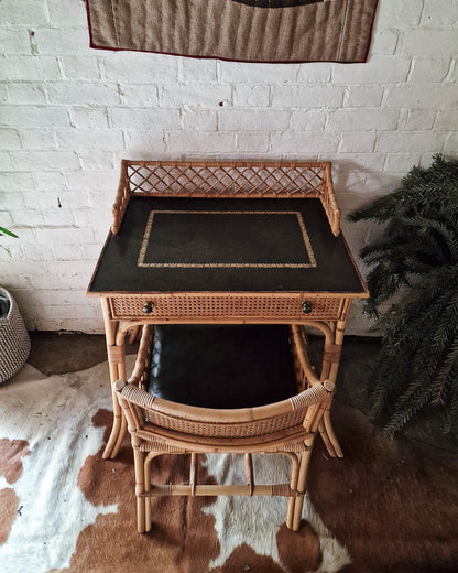 Italian Mid Century Rattan Bamboo Desk & Chair