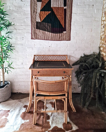 Italian Mid Century Rattan Bamboo Desk & Chair