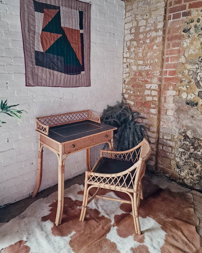 Italian Mid Century Rattan Bamboo Desk & Chair