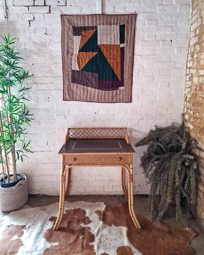 Italian Mid Century Rattan Bamboo Desk & Chair