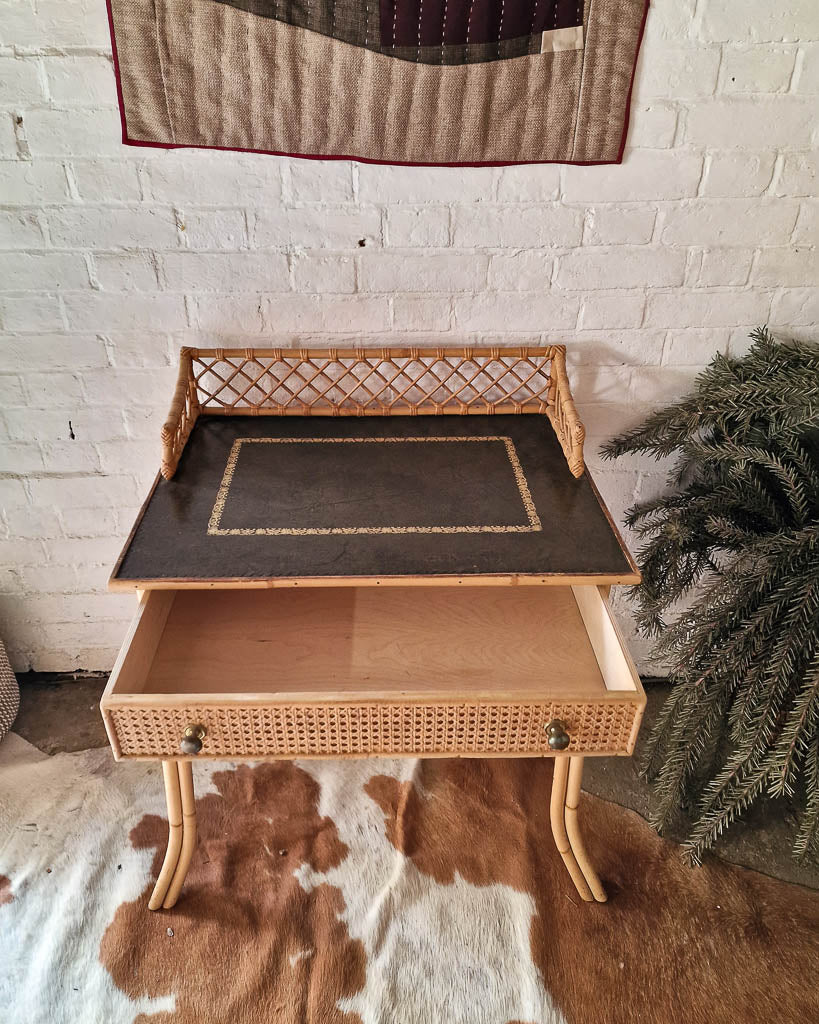 Italian Mid Century Rattan Bamboo Desk & Chair