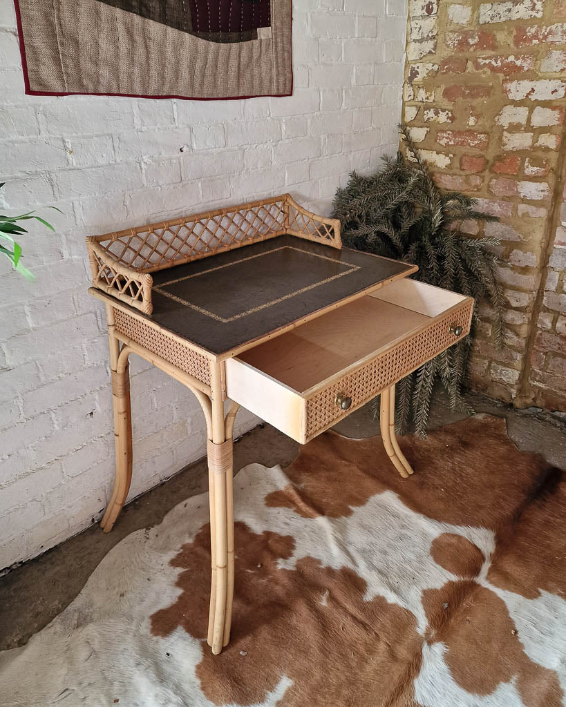 Italian Mid Century Rattan Bamboo Desk & Chair