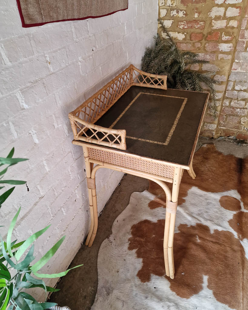 Mid Century Rattan Bamboo Desk & Chair