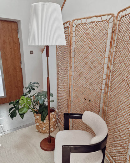 Mid Century Teak & Brass Standard Floor Lamp inc. Shade