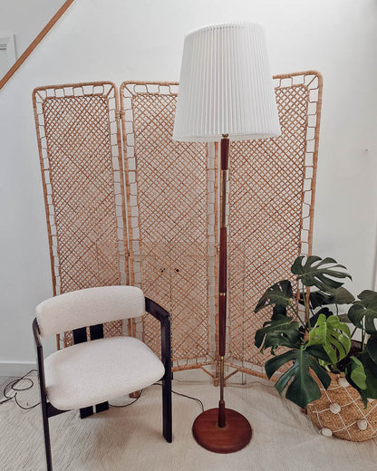 Mid Century Teak & Brass Standard Floor Lamp inc. Shade