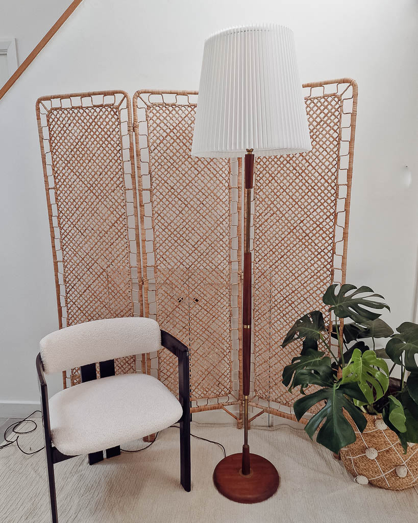 Mid Century Teak & Brass Standard Floor Lamp inc. Shade