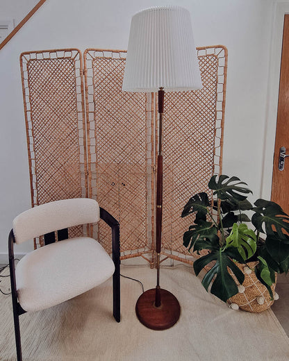 Mid Century Teak & Brass Standard Floor Lamp inc. Shade