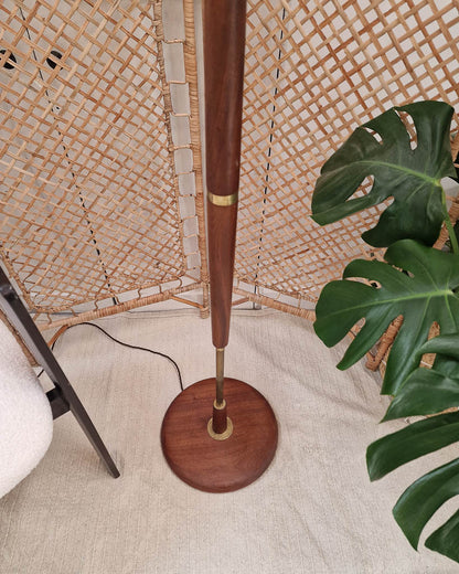 Mid Century Teak & Brass Standard Floor Lamp inc. Shade