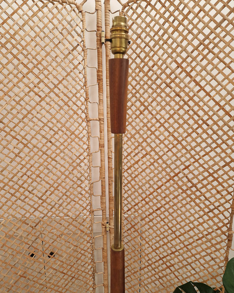 Mid Century Teak & Brass Standard Floor Lamp inc. Shade