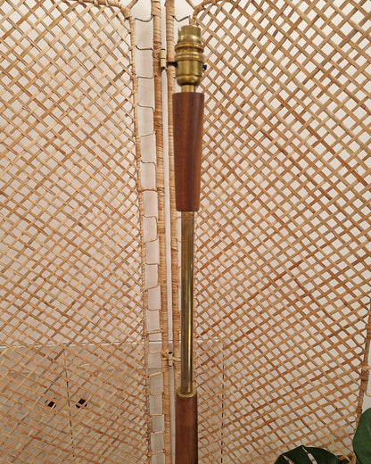 Mid Century Teak & Brass Standard Floor Lamp inc. Shade