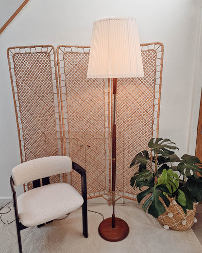 Mid Century Teak & Brass Standard Floor Lamp inc. Shade