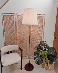 Mid Century Teak & Brass Standard Floor Lamp inc. Shade