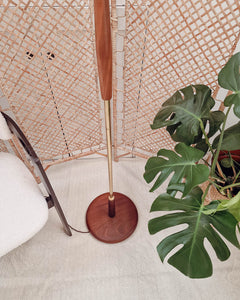 Mid Century Teak & Brass Standard Floor Lamp inc. Shade