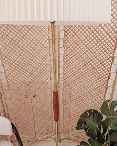 Mid Century Teak & Brass Standard Floor Lamp inc. Shade