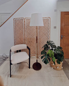 Mid Century Teak & Brass Standard Floor Lamp inc. Shade
