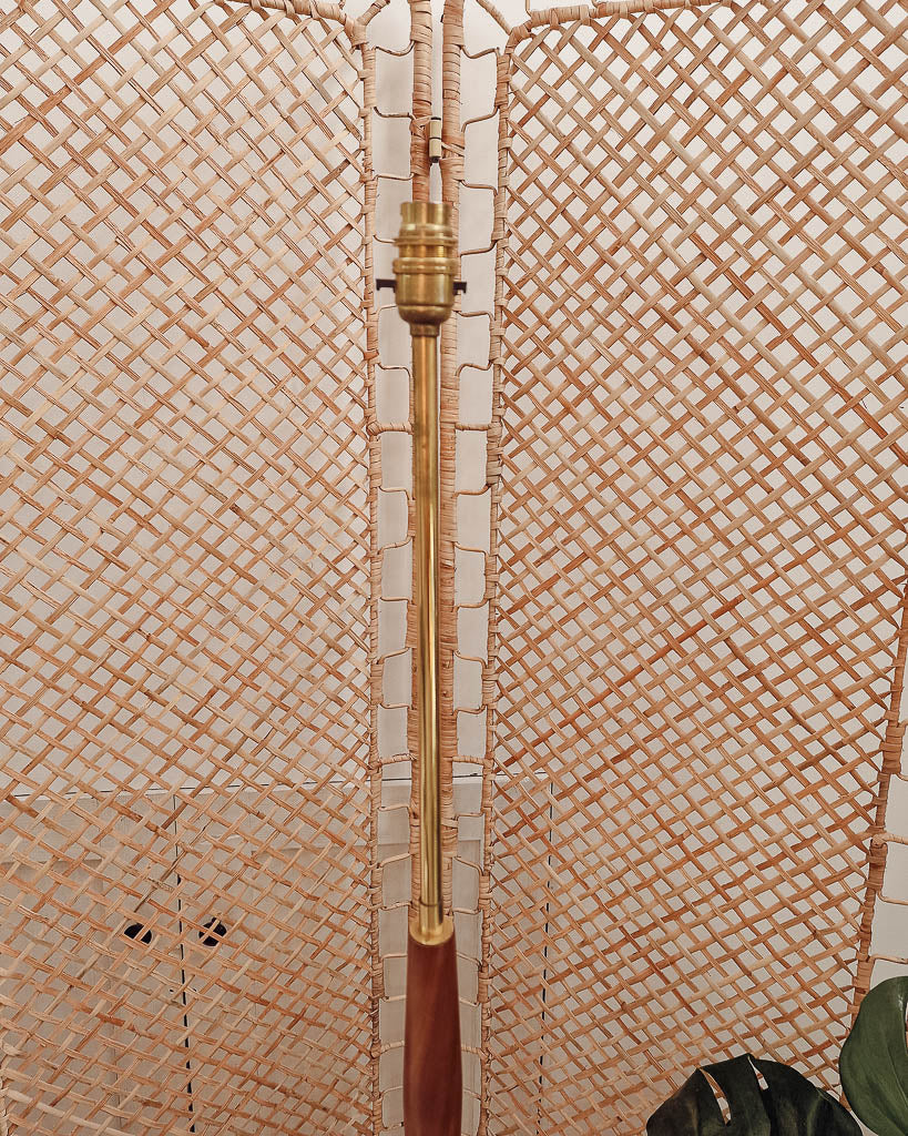 Mid Century Teak & Brass Standard Floor Lamp inc. Shade