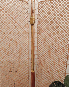 Mid Century Teak & Brass Standard Floor Lamp inc. Shade