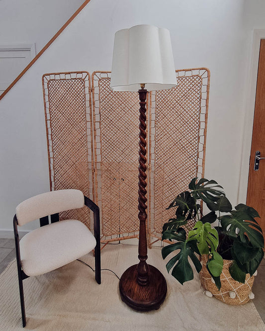 Vintage 1930s Oak Barley Twist Standard Floor Lamp inc. Shade