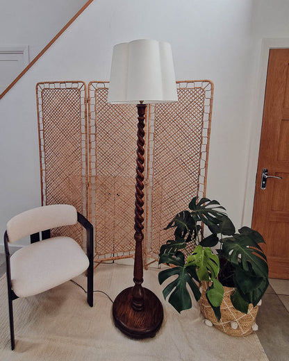Vintage 1930s Oak Barley Twist Standard Floor Lamp inc. Shade