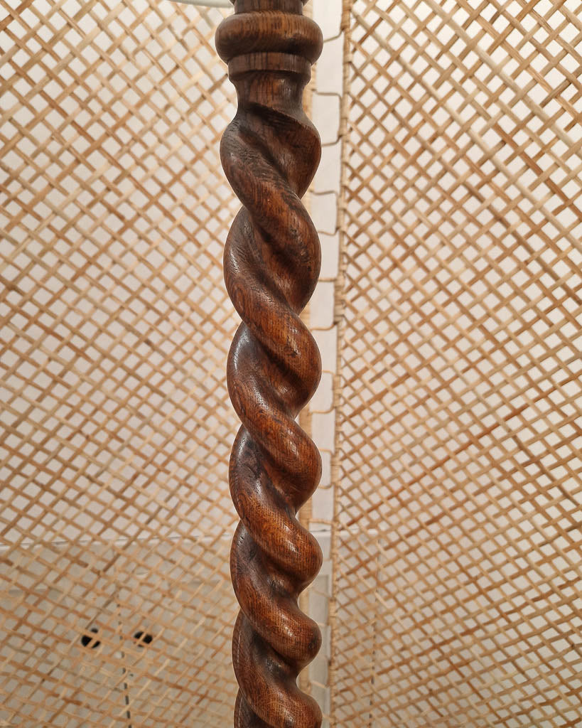 Vintage 1930s Oak Barley Twist Standard Floor Lamp inc. Shade